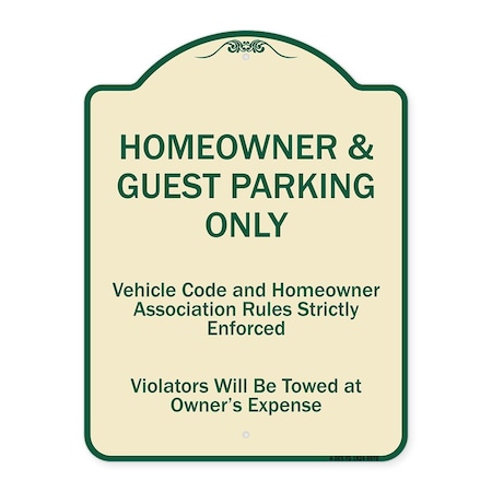 Signmission Designer Series-Homeowner & Guest Parking Only Tan & Green Heavy-Gauge Aluminum A-DES-TG-1824-9970